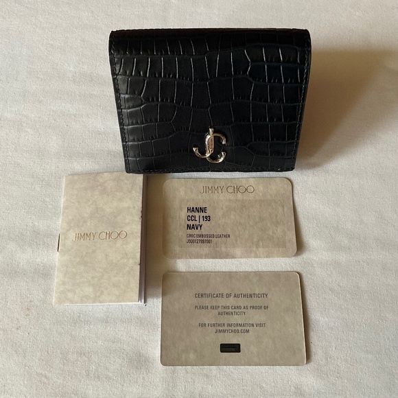 •Jimmy Choo Hanne Wallet Black Croc-Embossed Leather NWT - Picture 1 of 12